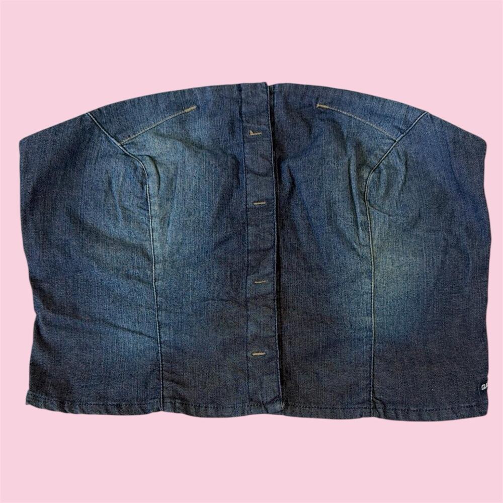 Euro GAS jeans denim cropped corset top in navy